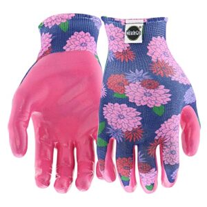 miracle-gro women’s nitrile coated grip floral pattern gardening work gloves, extreme comfort, excellent grip, water resistant, pink/purple, small, (mg37126/wsm)