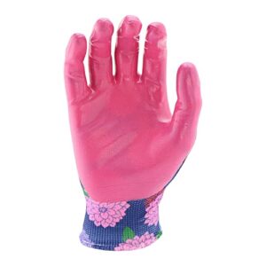 Miracle-Gro Women's Nitrile Coated Grip Floral Pattern Gardening Work Gloves, Extreme Comfort, Excellent Grip, Water Resistant, Pink/Purple, Small, (MG37126/WSM)