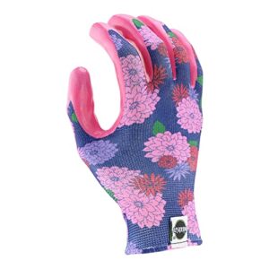 Miracle-Gro Women's Nitrile Coated Grip Floral Pattern Gardening Work Gloves, Extreme Comfort, Excellent Grip, Water Resistant, Pink/Purple, Small, (MG37126/WSM)