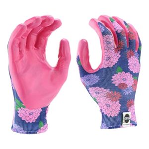 Miracle-Gro Women's Nitrile Coated Grip Floral Pattern Gardening Work Gloves, Extreme Comfort, Excellent Grip, Water Resistant, Pink/Purple, Small, (MG37126/WSM)