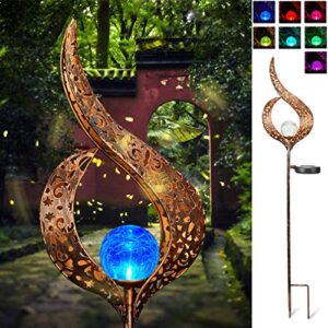 sunwind solar stake lights outdoor crackle glass globe stake metal lights color changing for garden pathway outdoor decoration