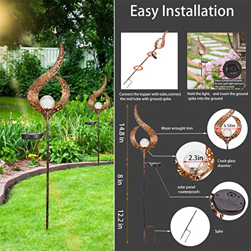 SUNWIND Solar Stake Lights Outdoor Crackle Glass Globe Stake Metal Lights Color Changing for Garden Pathway Outdoor Decoration