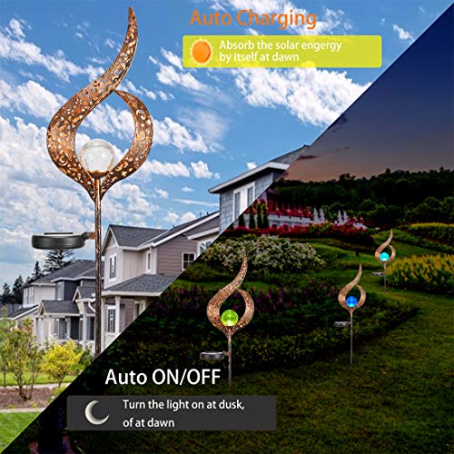 SUNWIND Solar Stake Lights Outdoor Crackle Glass Globe Stake Metal Lights Color Changing for Garden Pathway Outdoor Decoration