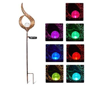 SUNWIND Solar Stake Lights Outdoor Crackle Glass Globe Stake Metal Lights Color Changing for Garden Pathway Outdoor Decoration