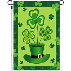 tatuo happy st. patrick’s day garden flag double sided holiday yard flag shamrocks green hat decorative garden flag burlap yard winter flag for garden and home decorations (12.5 x 18 inch)
