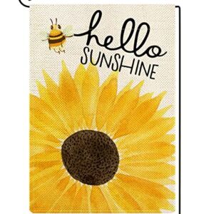 ORTIGIA Hello Sunshine Summer Sunflowers Garden Flag Double Sided Watercolor Cute Bee Kind Farmhouse Yard Flag Seasonal Holiday Spring Summer Outdoor Outside Decoration 12x18 Inch