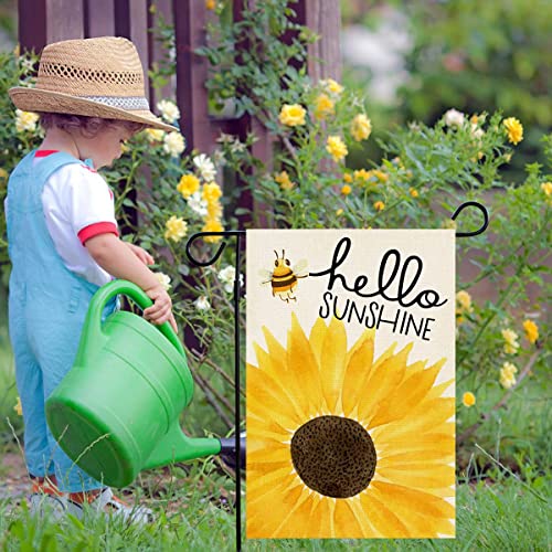 ORTIGIA Hello Sunshine Summer Sunflowers Garden Flag Double Sided Watercolor Cute Bee Kind Farmhouse Yard Flag Seasonal Holiday Spring Summer Outdoor Outside Decoration 12x18 Inch