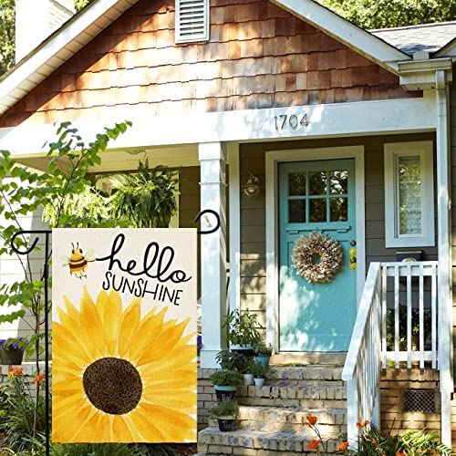 ORTIGIA Hello Sunshine Summer Sunflowers Garden Flag Double Sided Watercolor Cute Bee Kind Farmhouse Yard Flag Seasonal Holiday Spring Summer Outdoor Outside Decoration 12x18 Inch