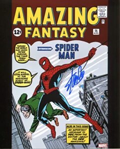 stan lee amazing fantasy 15 first spiderman signed/autographed 8×10 glossy photo. includes fanexpo certificate of authenticity and proof of signing. entertainment autograph original.