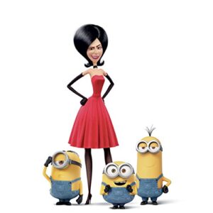 minions (2015) 8 inch x10 inch photograph 3 minions standing w/scarlet overkill (voiced by sandra bullock) kn
