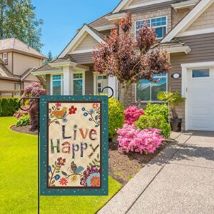 Hzppyz Live Happy Decorative Small Garden Flag Flower Bird, Spring Summer Inspirational Quote House Yard Outdoor Butterfly Floral Decor Double Sided, Fall Positive Farmhouse Outside Decoration 12 x 18