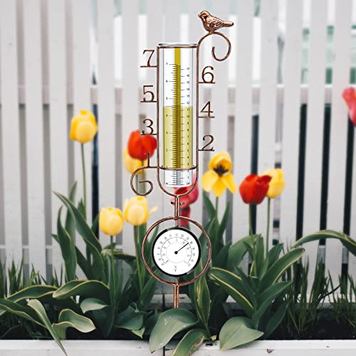 APSOONSELL Rain Gauge Large Number, 32" Copper Rain Gauges Outdoor, 7" Capacity Rain Gauge with Metal Stake for Garden Yard Lawn Decoration