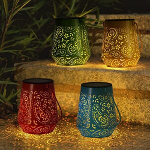 4 pack solar lanterns outdoor garden decor – oxyled solar lights decorative lantern waterproof 4 colors led hanging solar powered with handle for outside table patio yard porch fence pathway christmas