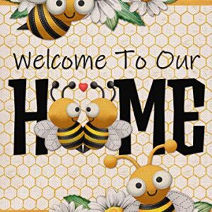 Furiaz Welcome to Our Home Bee Spring Summer Decorative Garden Flag, Daisy Yard Buffalo Plaid Check Home Outside Decorations, Flower Farmhouse Burlap Outdoor Small Decor Double Sided 12×18