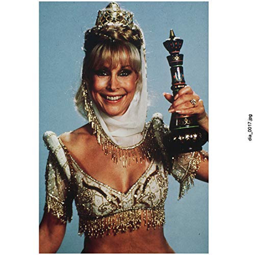 Barbara Eden 8 Inch x10 Inch Photo I Dream of Jeannie (TV Seriees 1965-1970) Wearing White & Gold Holding Bottle Smiling kn