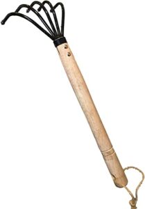 garden guru hand rake cultivator claw soil tiller – military grade steel – rust resistant – 5 tine japanese ninja claw – comfortable wood handle – perfect pulverized and aerated soil