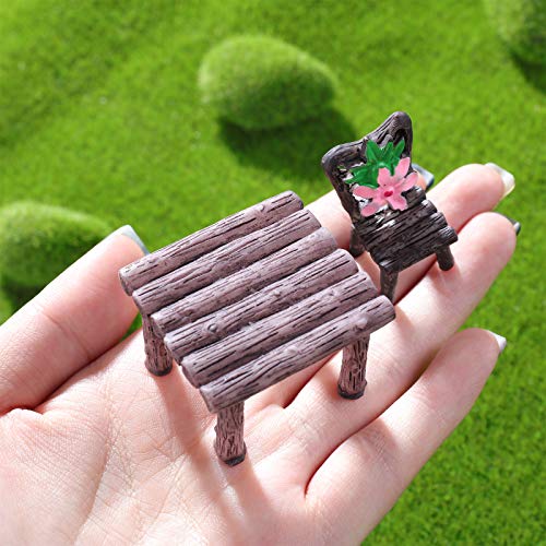 12 Pieces Fairy Garden Furniture Ornaments Miniature Table and Chairs Set Fairy Village Micro Resin Bench Chair for Dollhouse Accessories Home Micro Landscape Decoration (Cute Style)