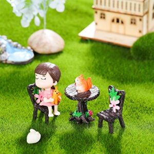 12 Pieces Fairy Garden Furniture Ornaments Miniature Table and Chairs Set Fairy Village Micro Resin Bench Chair for Dollhouse Accessories Home Micro Landscape Decoration (Cute Style)