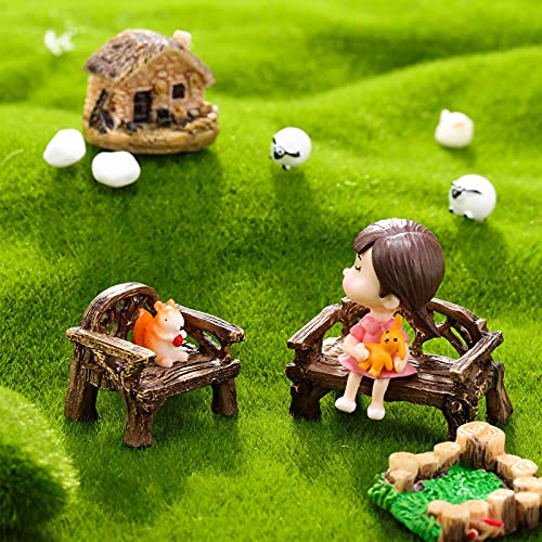 12 Pieces Fairy Garden Furniture Ornaments Miniature Table and Chairs Set Fairy Village Micro Resin Bench Chair for Dollhouse Accessories Home Micro Landscape Decoration (Cute Style)