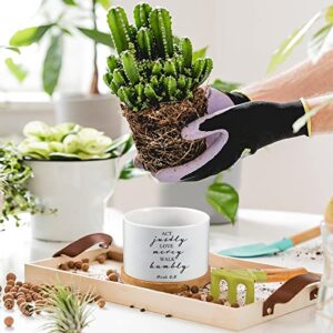 Sieral 6 Pieces Bible Verse Succulent Pots White Ceramic Flower Planter Pot with Bamboo Tray Small Plant Pots Christian Mini Succulent Planters for Patio Garden, 3 x 3 x 2 Inches, Plants Not Included