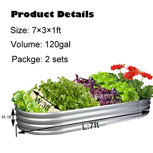 Metal Raised Garden Bed 7×3ft Galvanized Planter Box for Vegetables, Flowers, Herbs, and Succulents, 2 Sets