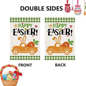 Happy Easter Truck Garden Flag, Spring Vertical Double Sized Burlap Flag for House Yard Outdoor Decor 12.5 x 18 Inch