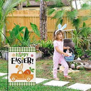 Happy Easter Truck Garden Flag, Spring Vertical Double Sized Burlap Flag for House Yard Outdoor Decor 12.5 x 18 Inch