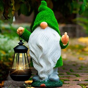 redwix garden gnomes 11.8×7.9 – gnomes with solar lantern – gnomes decoration for home – spring gnomes – middle finger gnome – garden gnomes outdoor funny for patio and farmhouse decor