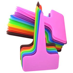 hoveox 200 pcs 10 color plastic plant tags, t-type markers nursery garden labels stakes for gardening green house humidity dome orchard botanical garden assorted color