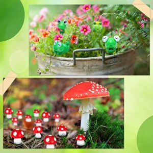 62 Pieces Mini Mushrooms and Frogs Miniature Figurines Fairy Garden Animals Model Tiny Mushrooms Frogs Ornaments Miniature Decor Statue DIY Craft for Home Party Supplie(Red)