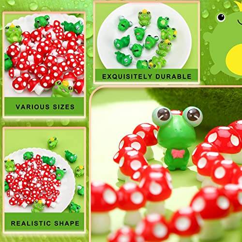 62 Pieces Mini Mushrooms and Frogs Miniature Figurines Fairy Garden Animals Model Tiny Mushrooms Frogs Ornaments Miniature Decor Statue DIY Craft for Home Party Supplie(Red)