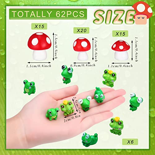 62 Pieces Mini Mushrooms and Frogs Miniature Figurines Fairy Garden Animals Model Tiny Mushrooms Frogs Ornaments Miniature Decor Statue DIY Craft for Home Party Supplie(Red)