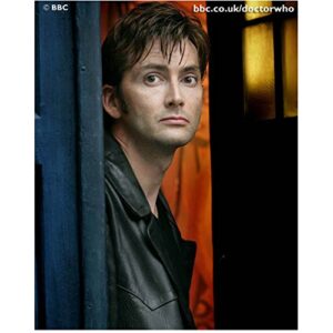 david tennant 8×10 photo doctor who fright night hamlet black leather jacket in tardis doorway kn