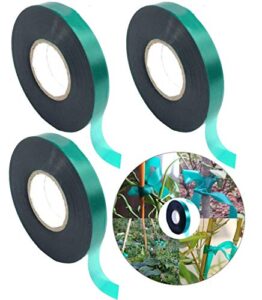 medoore 3 rolls 150 feet stretch tie tape 0.5 inch garden tie tape thick plant ribbon garden green vinyl stake for indoor outdoor patio plant use