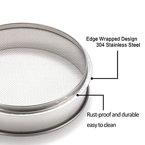 Apipi 3 PCS Stainless Steel Soil Sieve Kits - 1.7/2/ 2.36 mm Durable Stainless Steel Soil Sifter, Seeding Cultivation Tools Set for Garden Soil Lawn Patio Sand Sifter