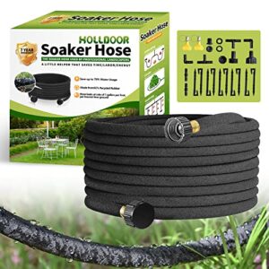 holldoor soaker hose 100 ft for garden beds with soaker hose fittings, 1/2’’ diameter soaker hose for garden, 70% water saving drip hoses for lawn, landscaping, garden(100 ft)