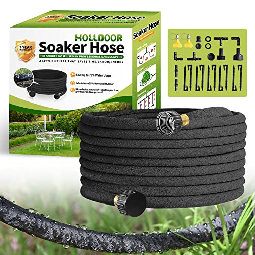 Holldoor Soaker Hose 100 Ft for Garden Beds with Soaker Hose Fittings, 1/2’’ Diameter Soaker Hose for Garden, 70% Water Saving Drip Hoses for Lawn, Landscaping, Garden(100 FT)