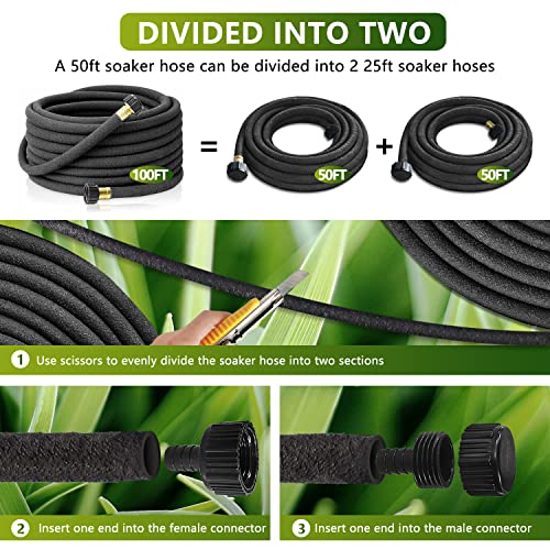 Holldoor Soaker Hose 100 Ft for Garden Beds with Soaker Hose Fittings, 1/2’’ Diameter Soaker Hose for Garden, 70% Water Saving Drip Hoses for Lawn, Landscaping, Garden(100 FT)