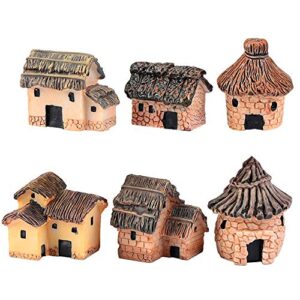 6pcs fairy garden mini house accessories, miniature village hut figurine cottage, diy micro landscape decor ornaments, for bonsai, succulent planting, terrarium, flower pots