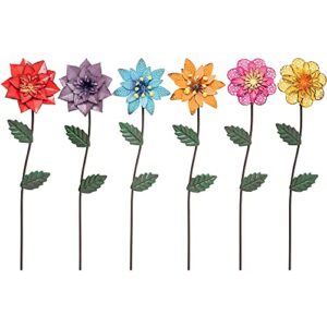 yeahome 6 pack metal flower garden stakes, spring outdoor decor metal sunflowers daisy shaking head yard art, weather proof metal flower stick, indoor pathway patio lawn decorations(multi-color)