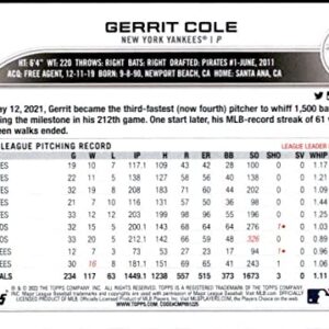 2022 Topps Opening Day #101 Gerrit Cole New York Yankees MLB Baseball Trading Card