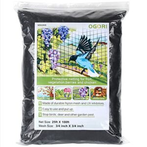 ogori 25′ x 100′ bird netting heavy duty nylon 3/4″ mesh garden netting protect fruit trees, plants and vegetables