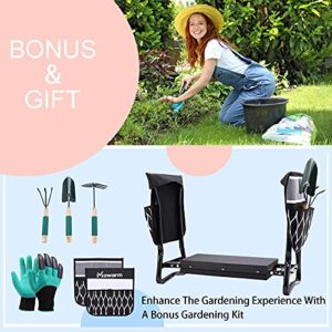 MOWARM Garden Kneeler Seat with Tool Bag and Free Garden Accessories Outdoor Tools, Comfy Eva Foam Padded Garden Stool Kneeling Chair (Black)