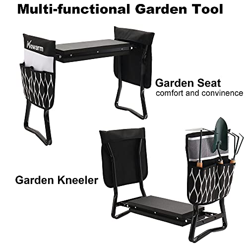 MOWARM Garden Kneeler Seat with Tool Bag and Free Garden Accessories Outdoor Tools, Comfy Eva Foam Padded Garden Stool Kneeling Chair (Black)