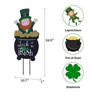 DECSPAS St Patricks Day Decorations, Irish Gnome Decorative Garden Stakes St Patricks Day Decor, Goblins in Gold Jars Design St. Patrick's Day Decorations for The Home, Outdoor, Garden, Patio