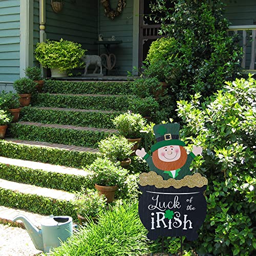 DECSPAS St Patricks Day Decorations, Irish Gnome Decorative Garden Stakes St Patricks Day Decor, Goblins in Gold Jars Design St. Patrick's Day Decorations for The Home, Outdoor, Garden, Patio