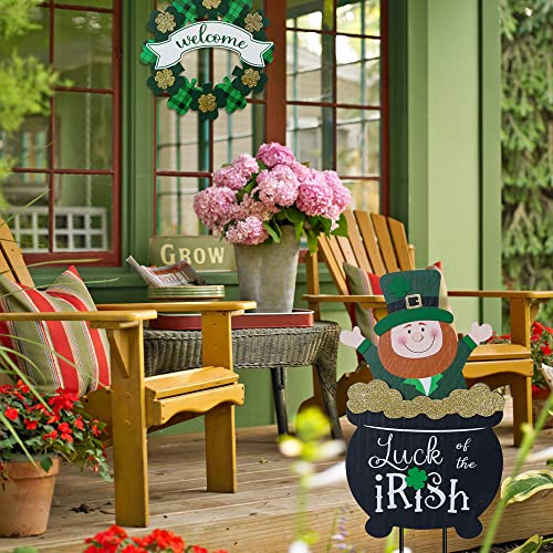 DECSPAS St Patricks Day Decorations, Irish Gnome Decorative Garden Stakes St Patricks Day Decor, Goblins in Gold Jars Design St. Patrick's Day Decorations for The Home, Outdoor, Garden, Patio