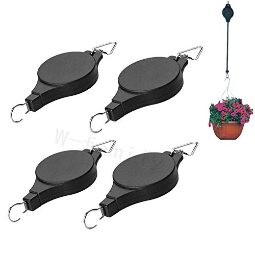 4Pcs Retractable Plant Pulley Adjustable Hanging Flower Basket Hook Hanger for Garden Baskets Pots and Birds Feeder Hanging Basket Indoor Outdoor Decoration (Black) (Black)