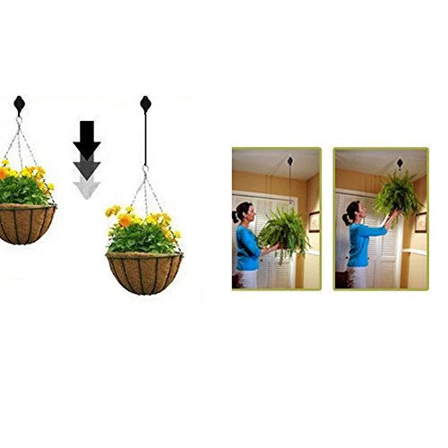 4Pcs Retractable Plant Pulley Adjustable Hanging Flower Basket Hook Hanger for Garden Baskets Pots and Birds Feeder Hanging Basket Indoor Outdoor Decoration (Black) (Black)