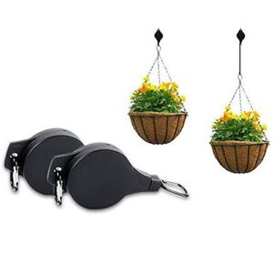 4Pcs Retractable Plant Pulley Adjustable Hanging Flower Basket Hook Hanger for Garden Baskets Pots and Birds Feeder Hanging Basket Indoor Outdoor Decoration (Black) (Black)